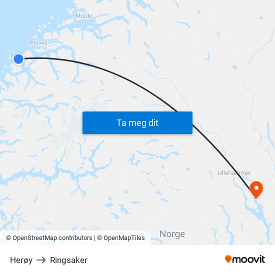Herøy to Ringsaker map