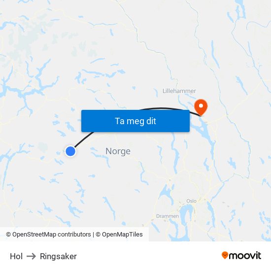 Hol to Ringsaker map