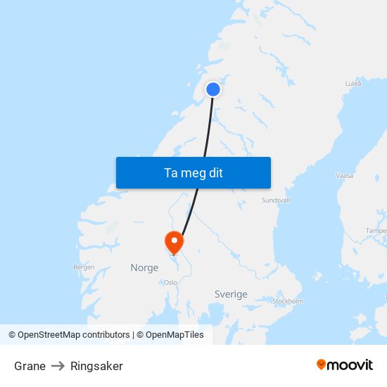 Grane to Ringsaker map