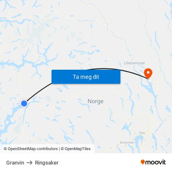Granvin to Ringsaker map