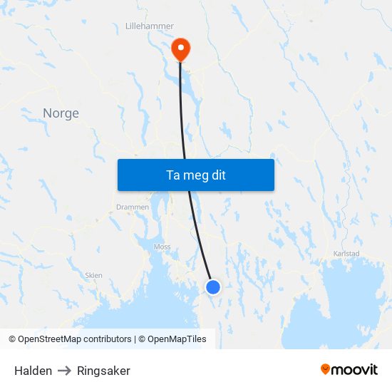 Halden to Ringsaker map