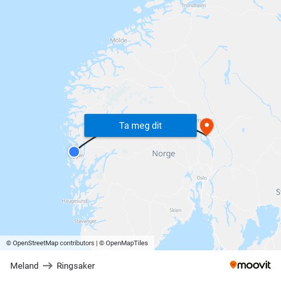 Meland to Ringsaker map