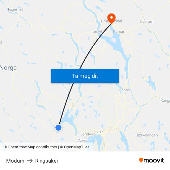 Modum to Ringsaker map