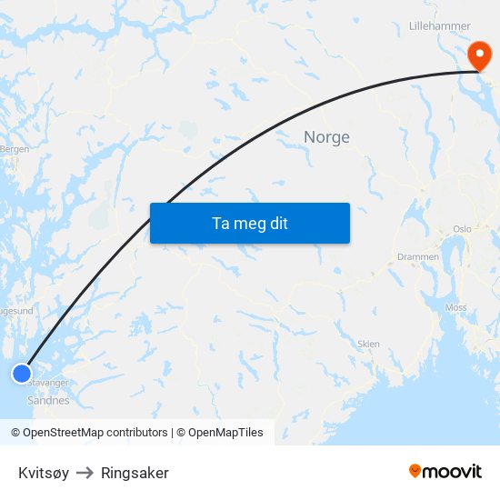 Kvitsøy to Ringsaker map