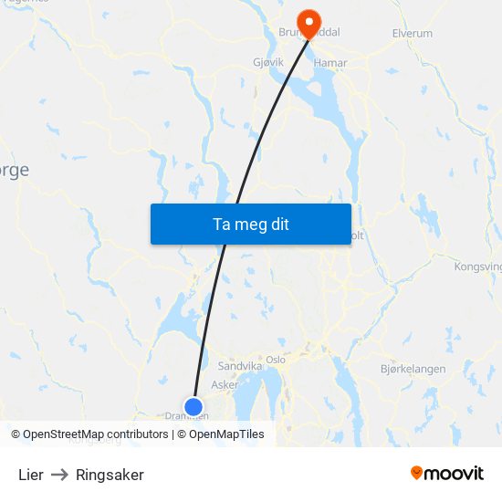 Lier to Ringsaker map