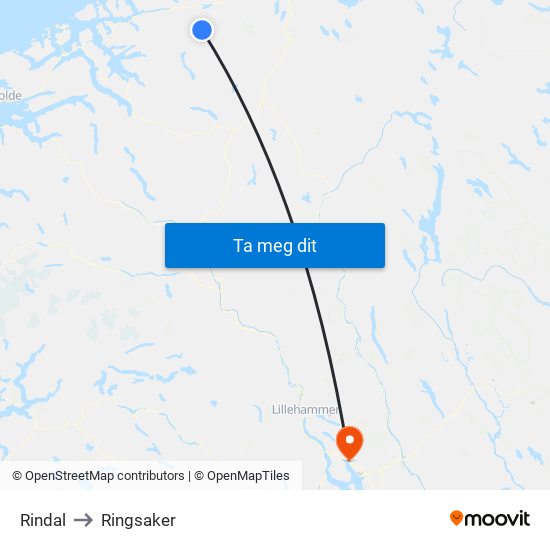 Rindal to Ringsaker map