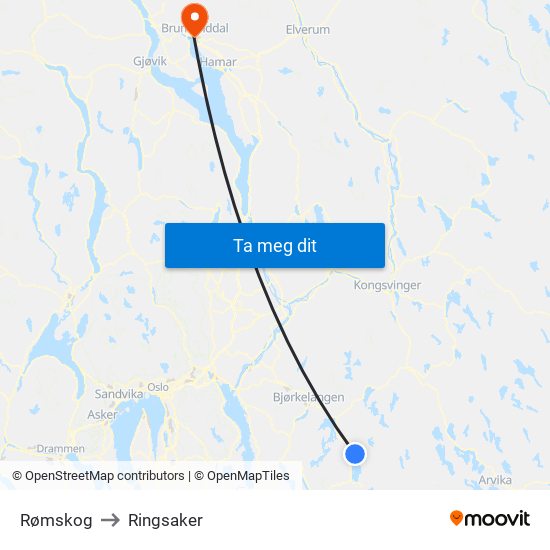 Rømskog to Ringsaker map