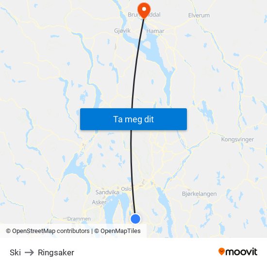 Ski to Ringsaker map