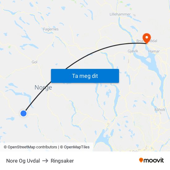 Nore Og Uvdal to Ringsaker map