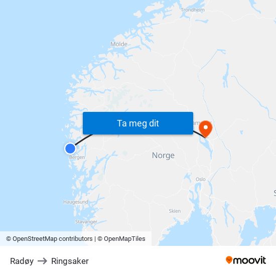 Radøy to Ringsaker map