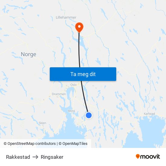 Rakkestad to Ringsaker map