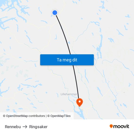 Rennebu to Ringsaker map