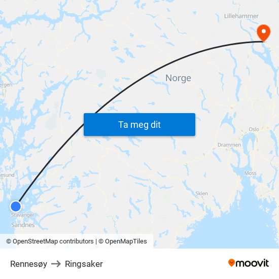 Rennesøy to Ringsaker map