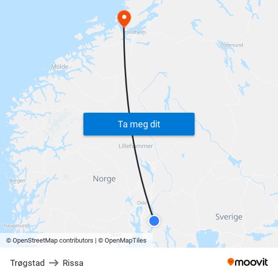 Trøgstad to Rissa map