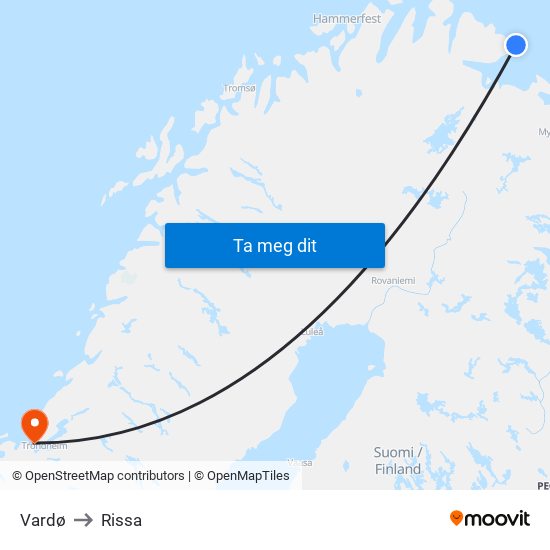 Vardø to Rissa map