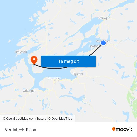 Verdal to Rissa map