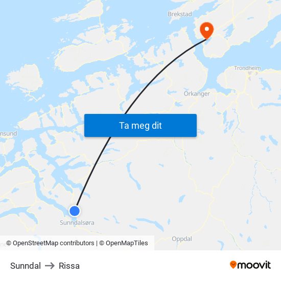 Sunndal to Rissa map