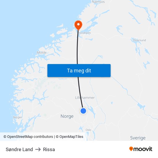 Søndre Land to Rissa map