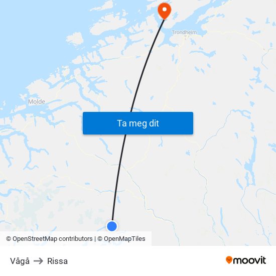 Vågå to Rissa map