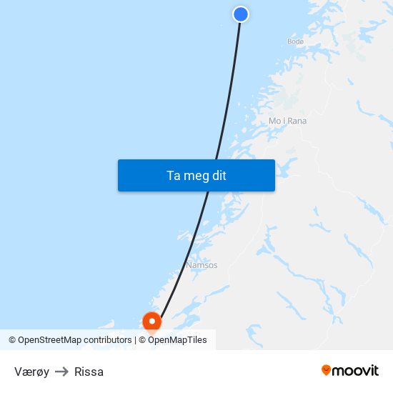 Værøy to Rissa map