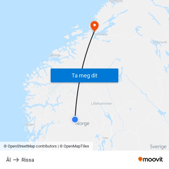 Ål to Rissa map