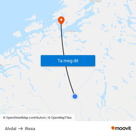 Alvdal to Rissa map