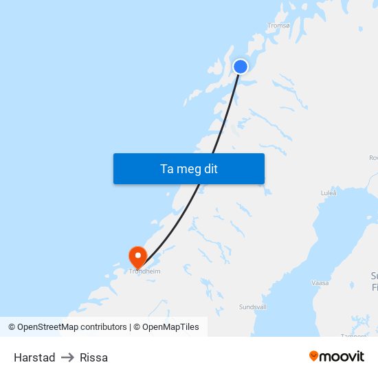 Harstad to Rissa map