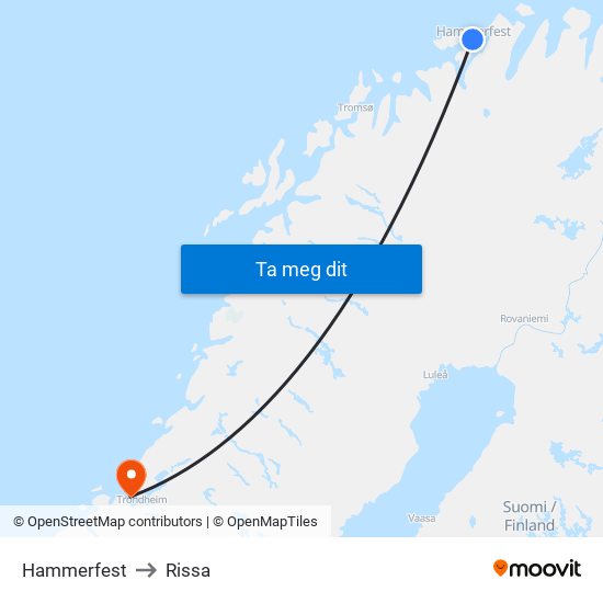 Hammerfest to Rissa map
