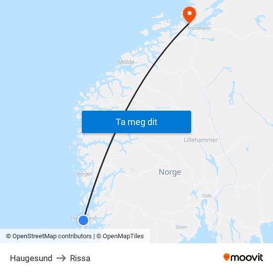 Haugesund to Rissa map