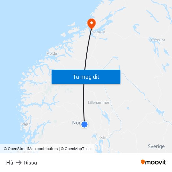Flå to Rissa map
