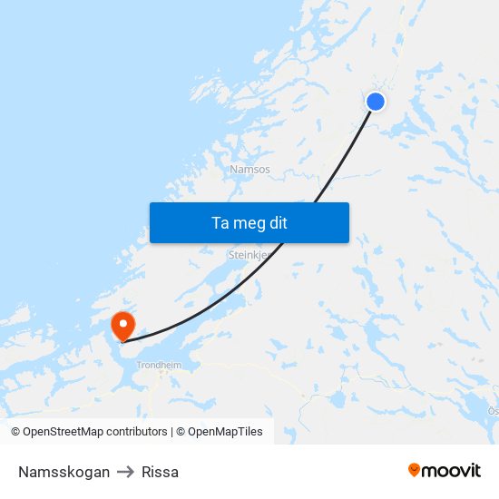 Namsskogan to Rissa map