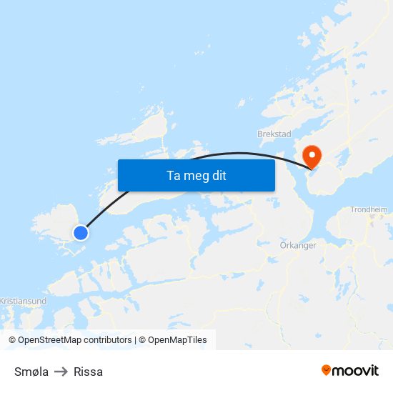 Smøla to Rissa map