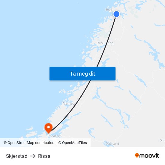 Skjerstad to Rissa map