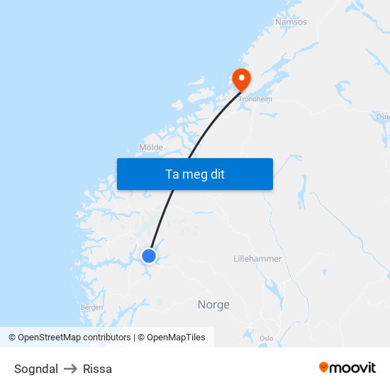 Sogndal to Rissa map