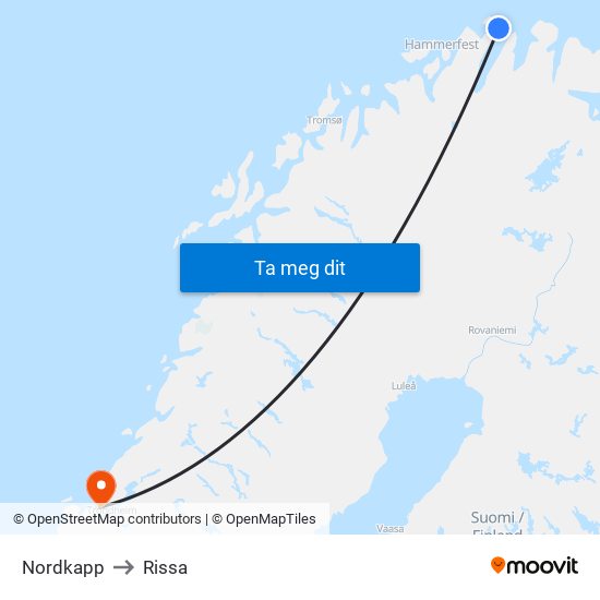 Nordkapp to Rissa map