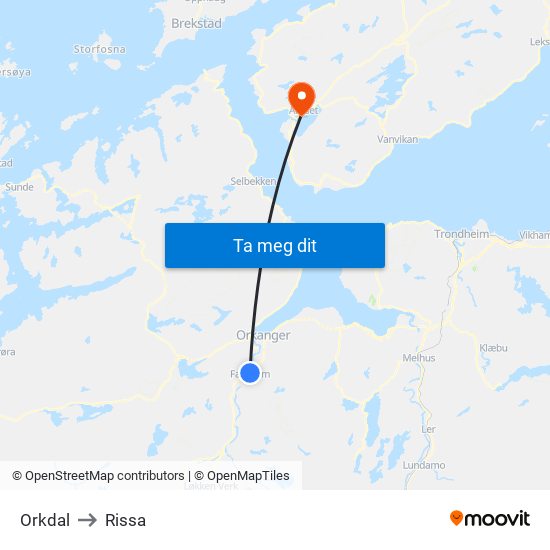 Orkdal to Rissa map