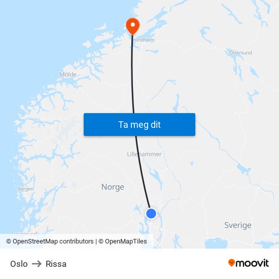 Oslo to Rissa map