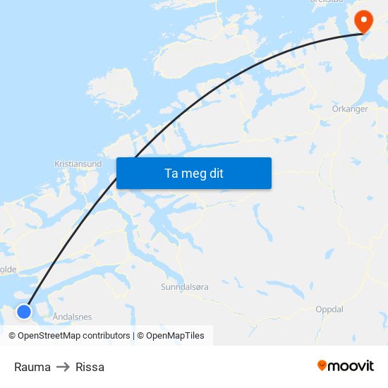 Rauma to Rissa map