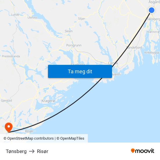 Tønsberg to Risør map