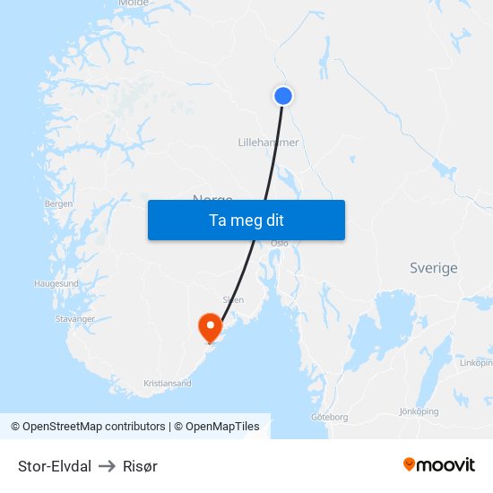 Stor-Elvdal to Risør map