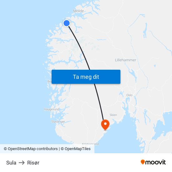 Sula to Risør map