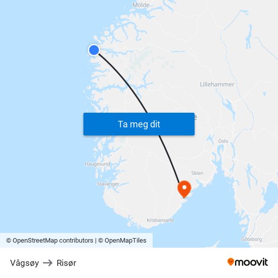 Vågsøy to Risør map