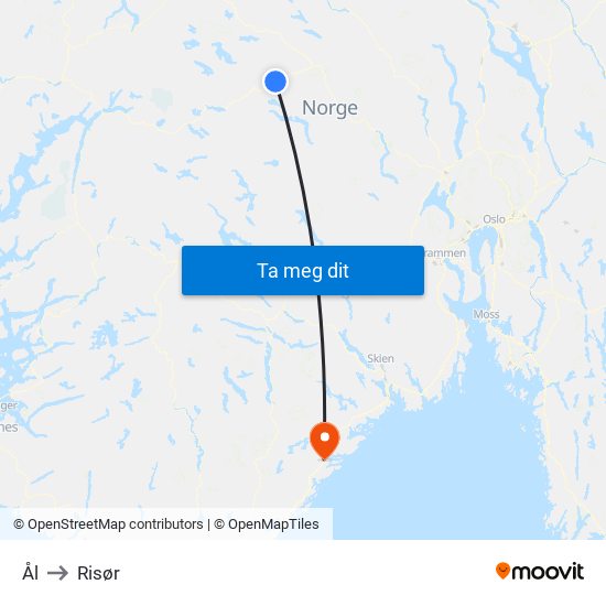 Ål to Risør map