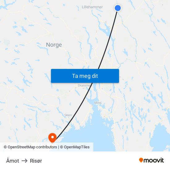 Åmot to Risør map