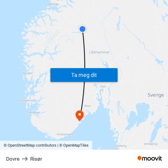Dovre to Risør map