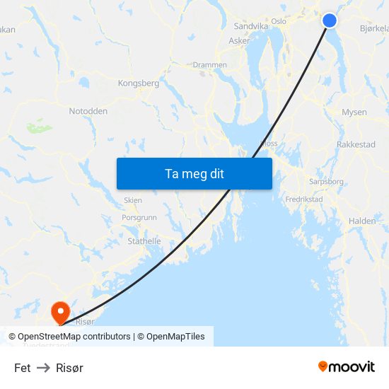 Fet to Risør map