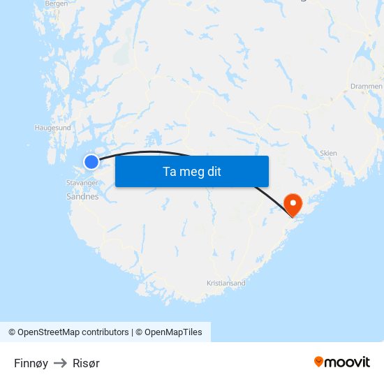 Finnøy to Risør map