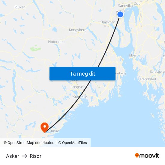 Asker to Risør map