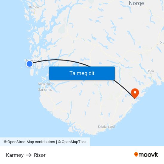 Karmøy to Risør map