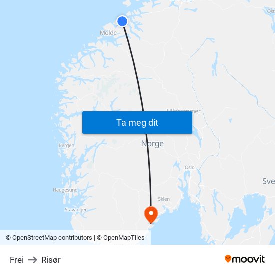 Frei to Risør map